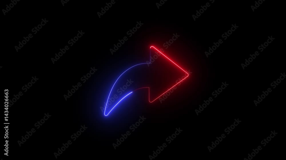 neon right direction arrow animation abstract share glowing neon line color arrow animation on black blackground ..
