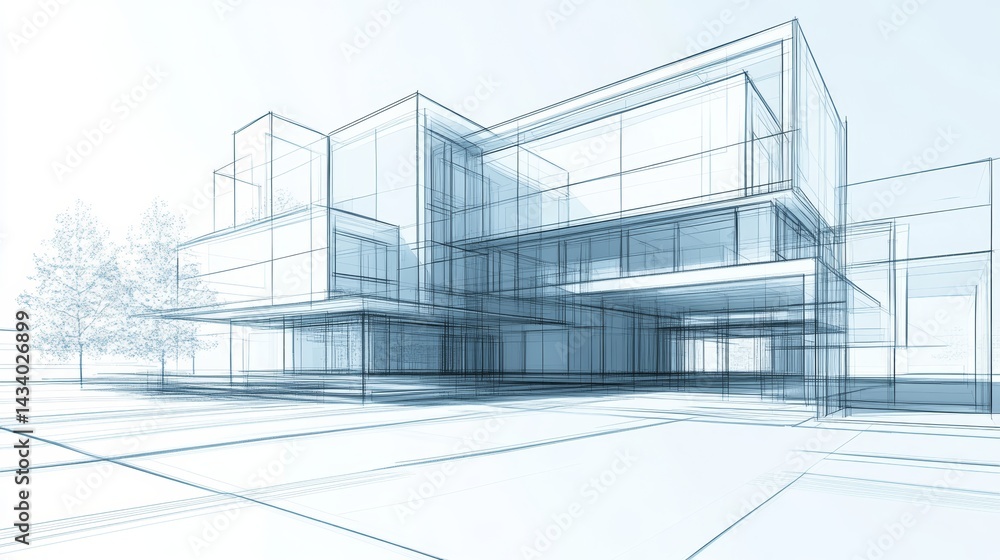 Architectural sketch representing a modern building with clean lines Architectural sketch representing a modern building with clean lines