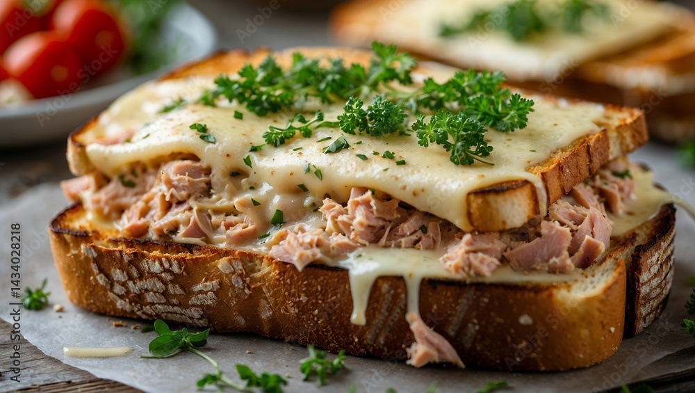 Irresistible open-faced tuna melt with melted cheese Irresistible open-faced tuna melt with melted cheese