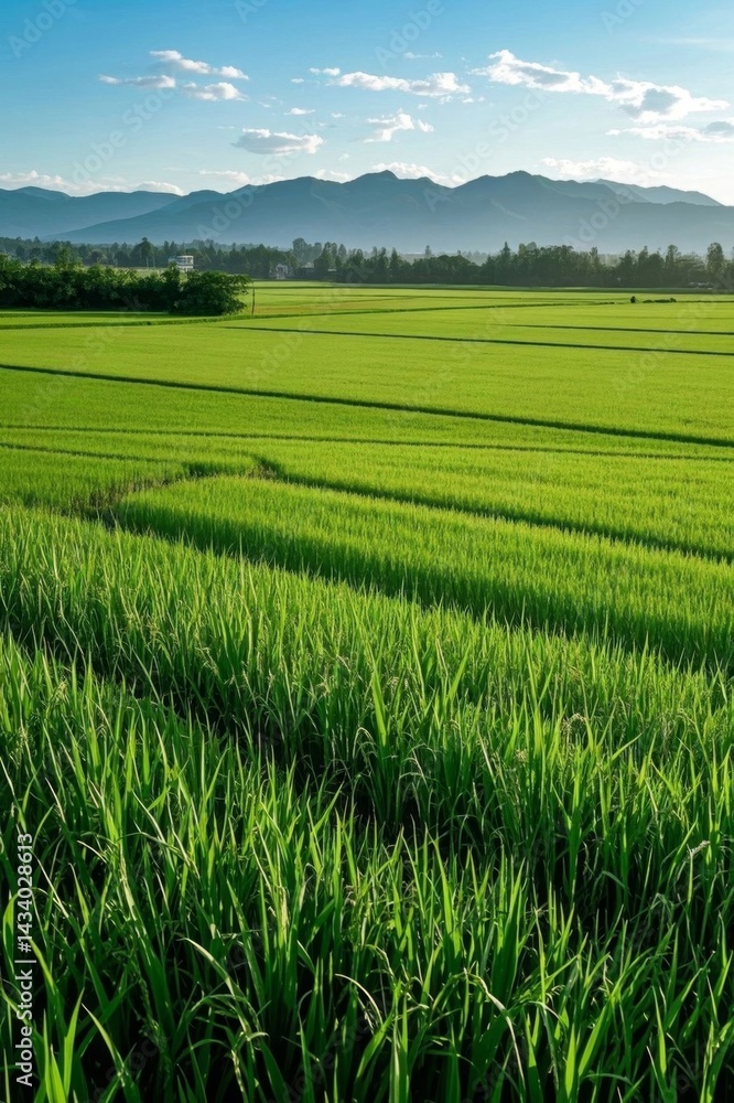 Obraz premium a close up of a field of grass with mountains in the background