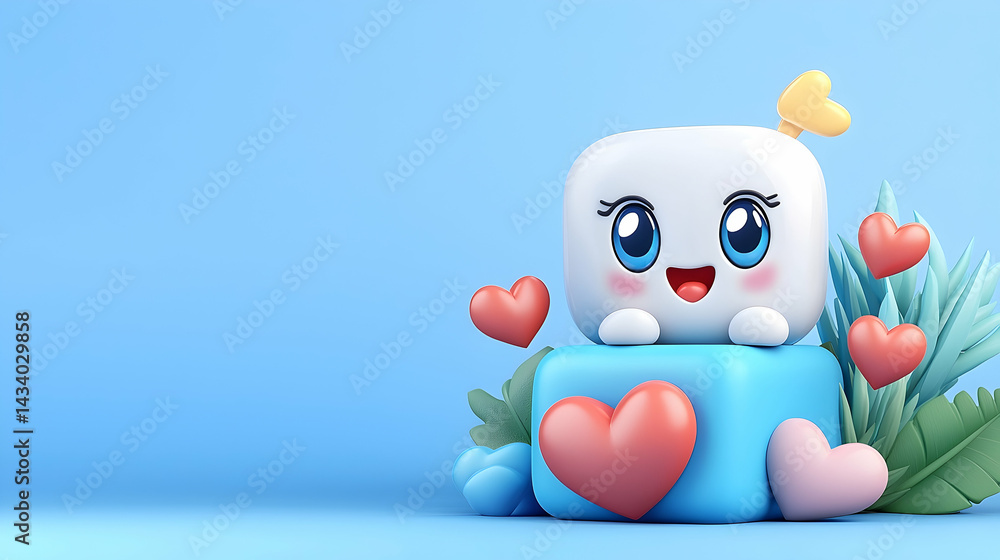 Adorable 3D Render of a Cute Marshmallow Character with Hearts Adorable 3D Render of a Cute Marshmallow Character with Hearts