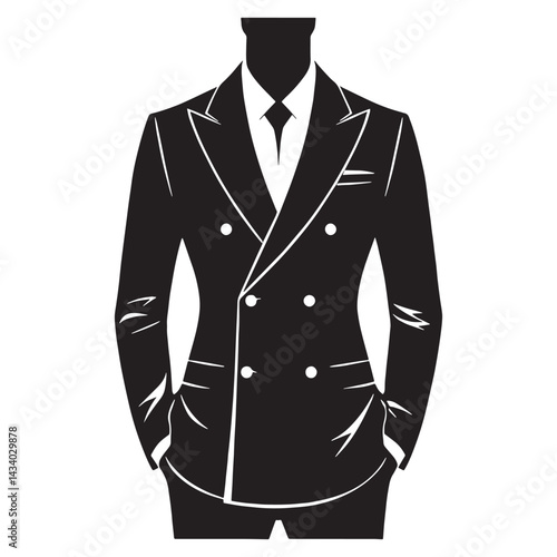 Professional Double-Breasted Suit silhouette, perfect for boardroom looks – Double-Breasted Suit illustration – Minimalist Double-Breasted Suit vector – Men's dress silhouette

