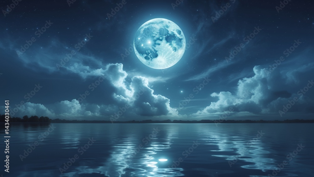 Lunar reverie: tranquil moonlit night over water Lunar reverie: tranquil moonlit night over water