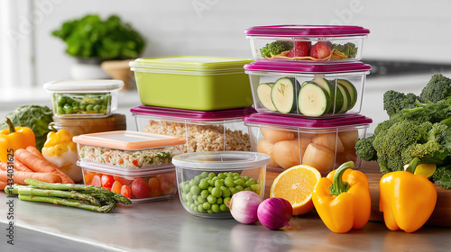 Obraz na płótnie Assorted Fresh Vegetables and Food Storage Containers w salonie