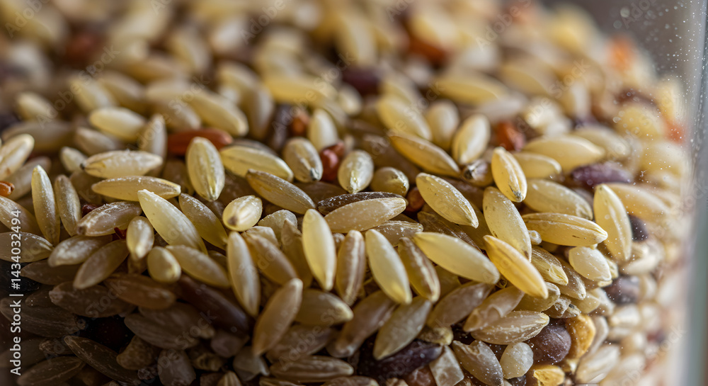 Obraz premium Close Up Of Nutritious Brown Rice And Red Quinoa Blend As Healthy Food