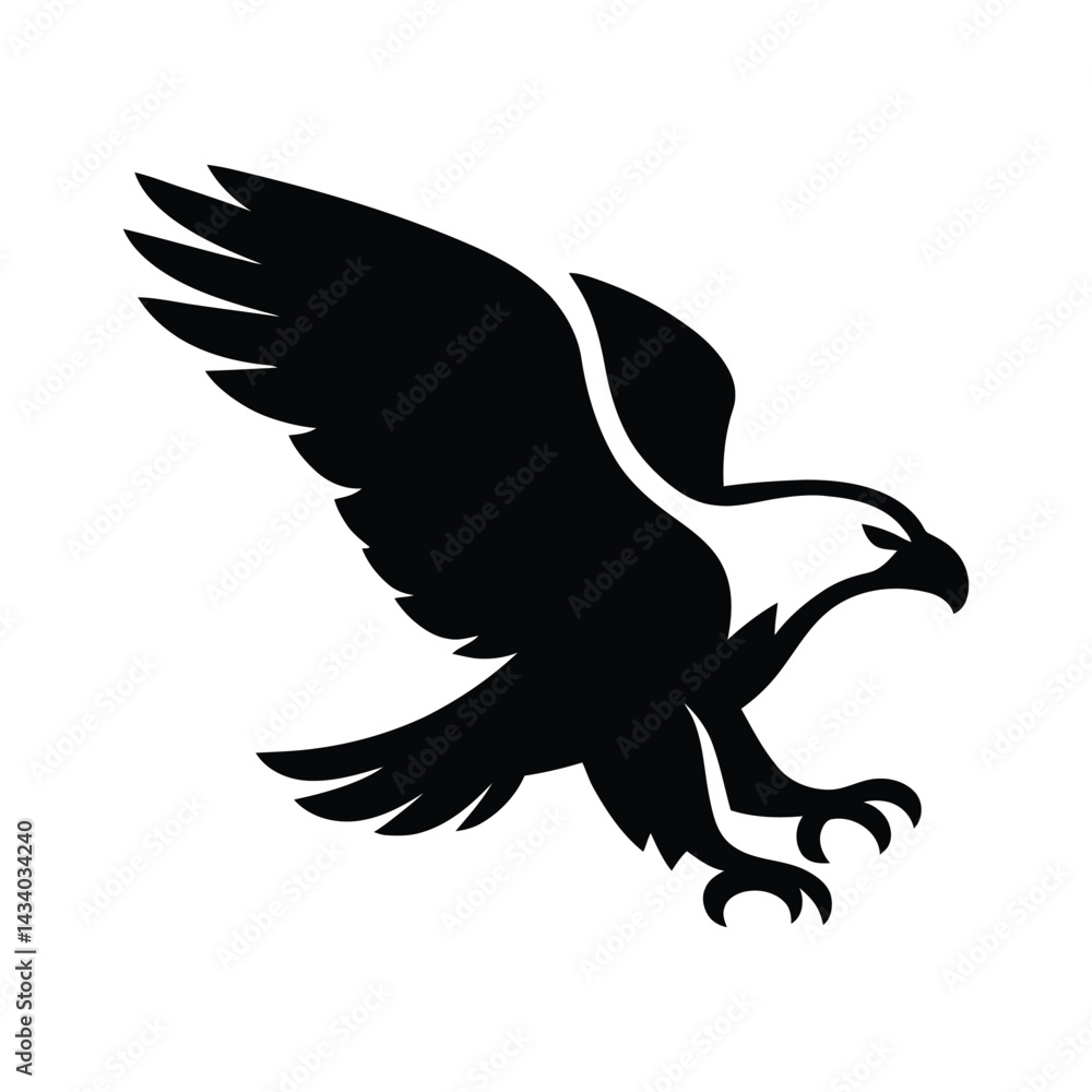 Obraz premium Bald Eagle in Mid-Flight, Majestic Bird Silhouette, Bold Bald Eagle Silhouette, Iconic Wildlife Vector