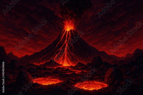 Obraz na płótnie Dramatic Pixel Art Volcano Eruption Scene for Poster or Digital Design w salonie