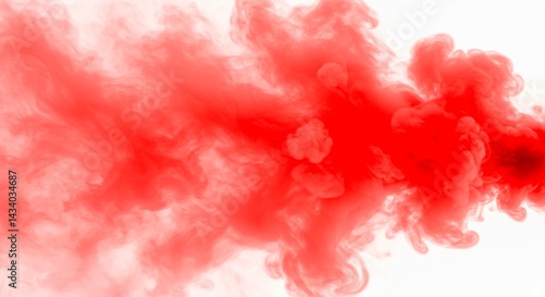 A vibrant red smoke plume against a stark white background abstract art