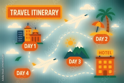 Obraz na płótnie Dynamic Travel Itinerary Design for Vacation Planning and Adventure Themes w salonie