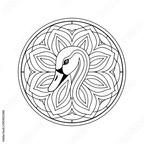 Swan mandala vector illustration elegant swan head in ornamental circle design geometric art for coloring pages