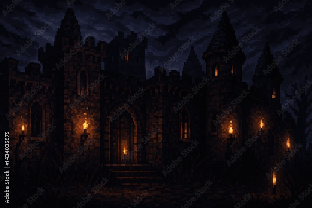 Eerie Haunted Castle at Night with Spooky Atmosphere for Halloween Designs