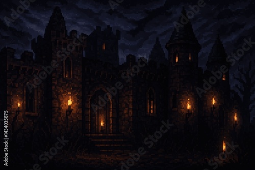 Obraz na płótnie Eerie Haunted Castle at Night with Spooky Atmosphere for Halloween Designs w salonie