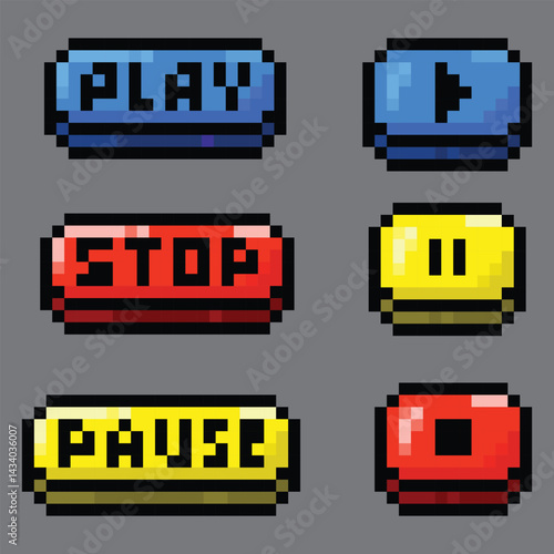 Pixel Art Media Control Buttons Set