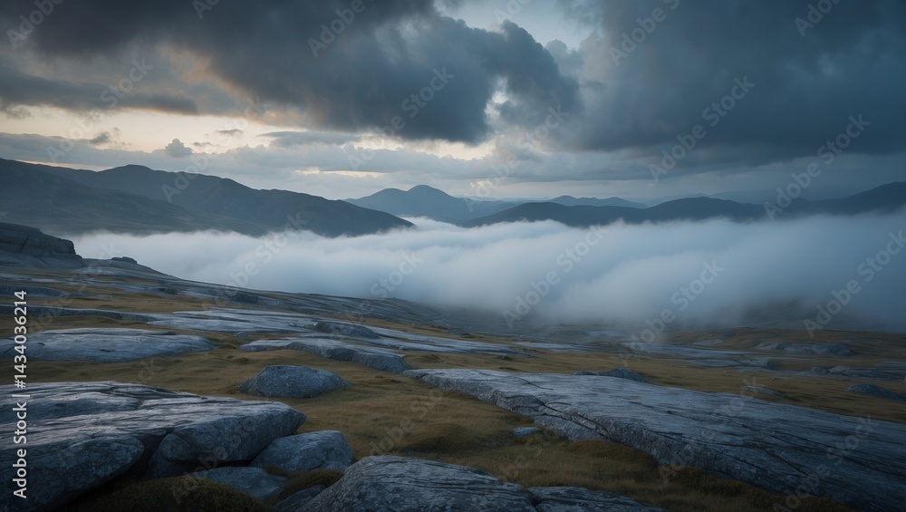 Fototapeta premium Majestic rocky terrain under moody mountain clouds