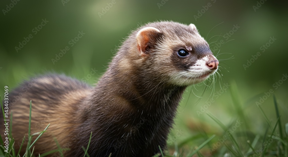Enchanting Portraiture Captures Ferret's Gaze Amidst Tranquil Green Meadow Enchanting Portraiture Captures Ferret's Gaze Amidst Tranquil Green Meadow