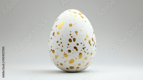 White Egg with Gold Splatter Paint on Light Gray Background
