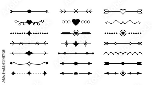 Elegant Divider Elements: A captivating collection of meticulously crafted divider elements, showcasing a variety of unique designs, including arrows, hearts, stars, and decorative lines.