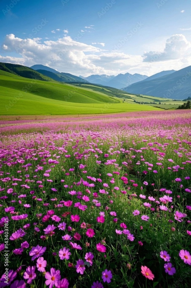 Fototapeta premium a large field of flowers with mountains in the background