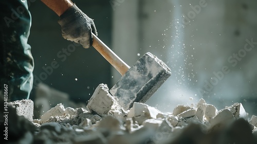 Obraz na płótnie Construction Worker Using a Sledgehammer to Break Concrete w salonie
