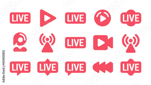 Live Streaming Icons: A collection of vibrant, modern icons representing the various facets of live streaming and video content, with clean design and modern aesthetics.