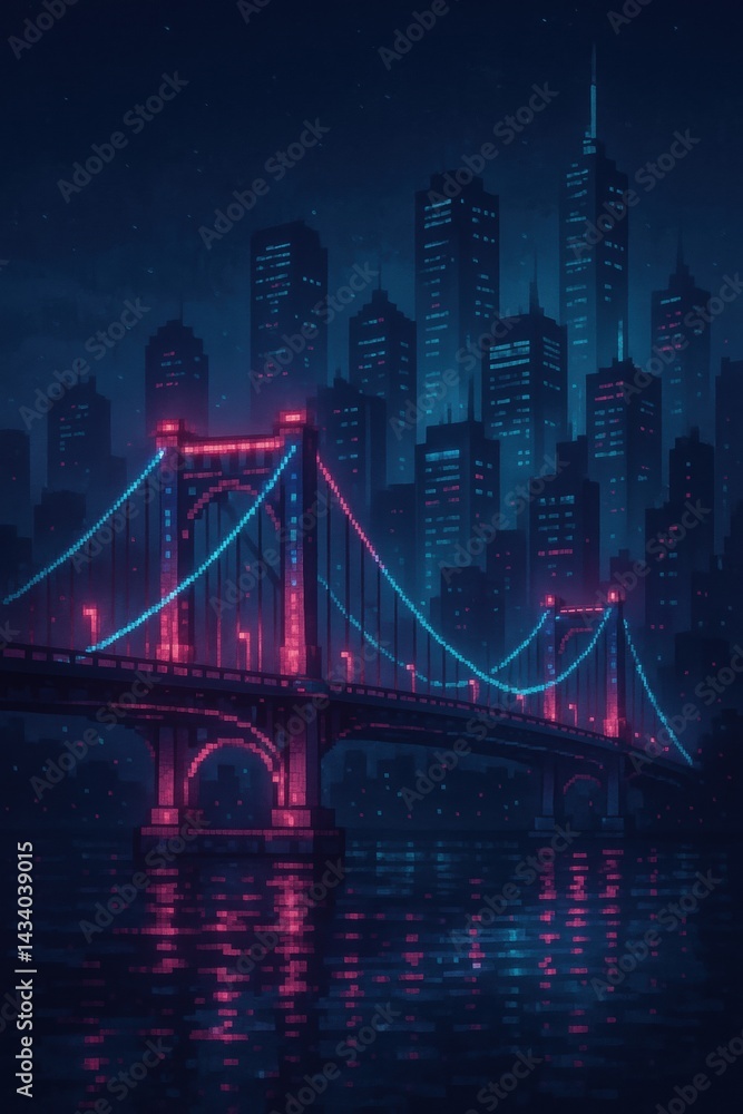 Futuristic Cityscape with Illuminated Bridge and Skyline for Modern Design Projects