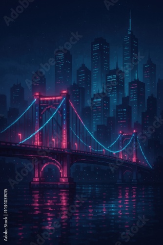 Obraz na płótnie Futuristic Cityscape with Illuminated Bridge and Skyline for Modern Design Projects w salonie