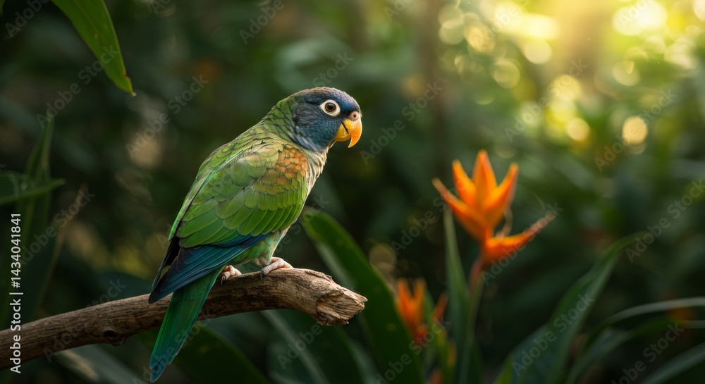 Obraz premium Enthralling Blue-Headed Parrot Adorns a Tropical Branch in Lush Paradise