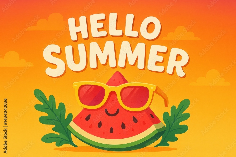 Hello Summer Watermelon with Sunglasses - Vibrant Seasonal Card Design