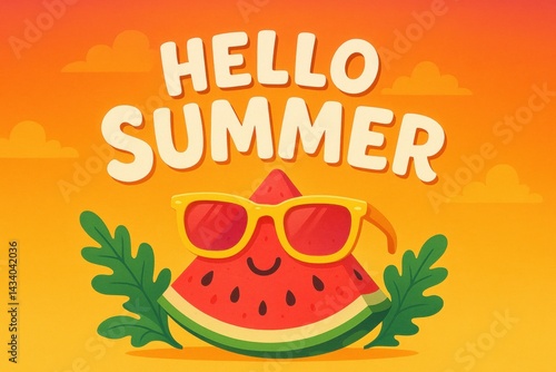 Obraz na płótnie Hello Summer Watermelon with Sunglasses - Vibrant Seasonal Card Design w salonie