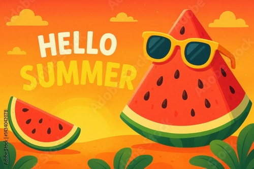 Hello Summer: Vibrant Watermelon Illustration for Seasonal Designs and Posters