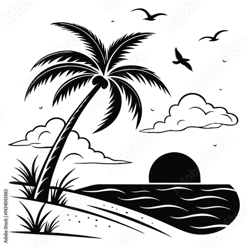 silhouette of a tropical island with palms