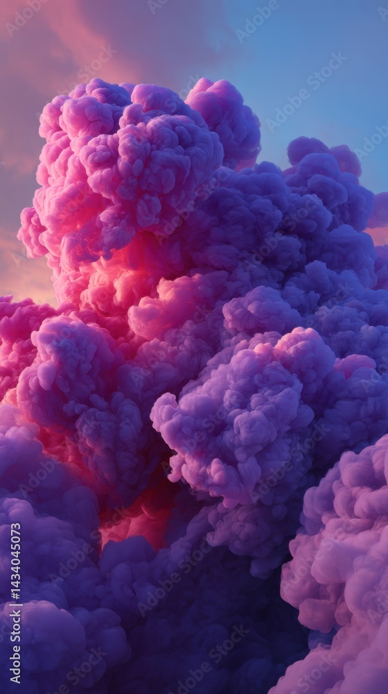 Fototapeta premium Ethereal purple cloudscape with vibrant pink hues and soft texture creating a dreamy atmosphere against a serene sky backdrop in a close up abstract view