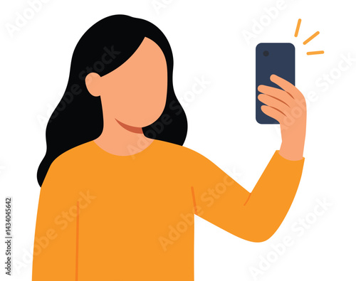 Girl Taking a Selfie Illustration Flat Style Modern Lifestyle Concept.