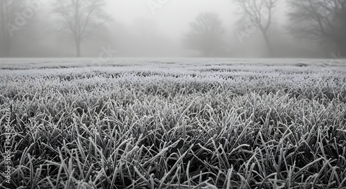Frozen Grass Landscape In Winter's Cold Embrace In The Early Morning