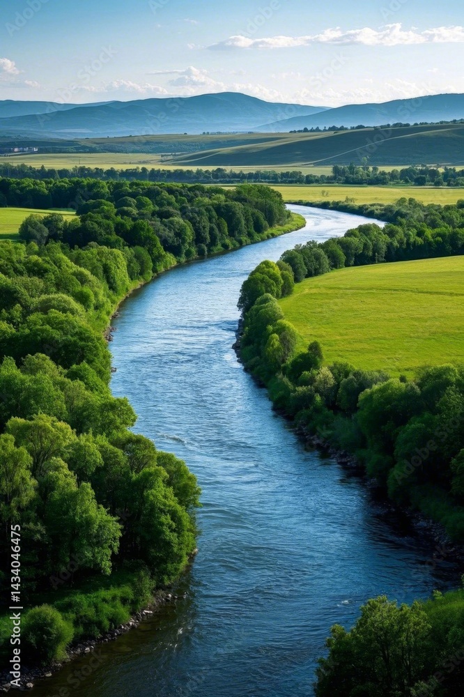 Fototapeta premium arafed view of a river running through a lush green field