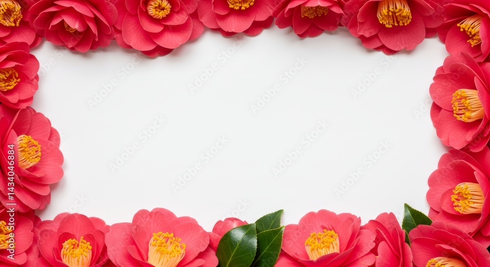 Vivid Camellia Frame with Blank White Center for Text or Design Space Vivid Camellia Frame with Blank White Center for Text or Design Space