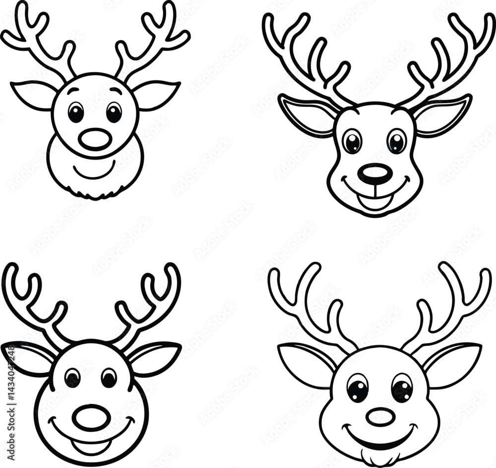Smiley Reindeer Face Outline Vector Icon Set, Cute Reindeer Face Outline Icons for Christmas Design,Christmas Reindeer Face Line Art Vector Collection, Adorable Reindeer Face Outline Icon Pack, Smiley Reindeer Face Outline Vector Icon Set, Cute Reindeer Face Outline Icons for Christmas Design,Christmas Reindeer Face Line Art Vector Collection, Adorable Reindeer Face Outline Icon Pack,