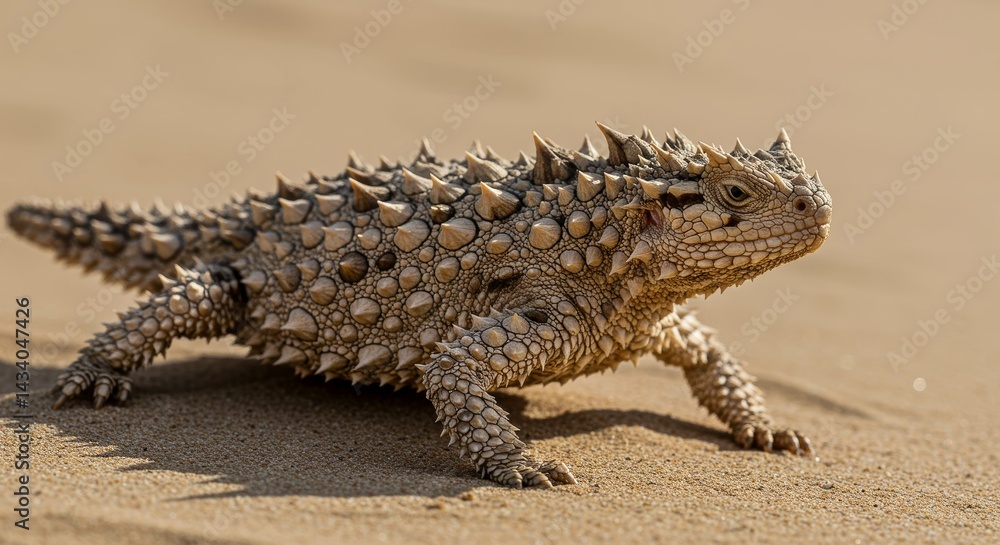 Naklejka premium Thorny devil lizard traversing sandy terrain with remarkable adaptation skills