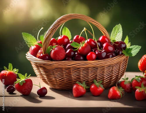 Fresh Summer Fruit Harvest in Rustic Basket