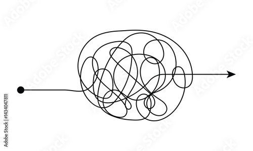 Complex line and Complicated way. Idea thinking process concept. Messy ball becomes a straight line concept.