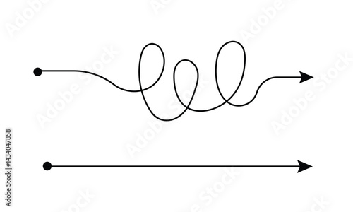 Complex line and Complicated way. Idea thinking process concept. Messy ball becomes a straight line concept.
