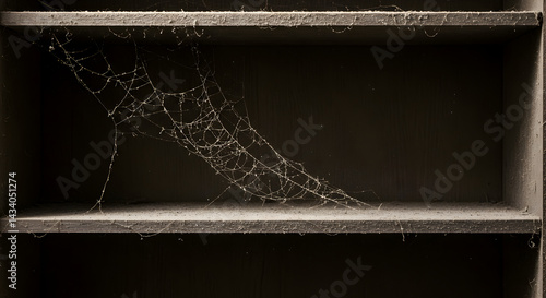 Abandoned Shelves With Cobwebs Reveal Neglect And A Touch Of Mystery
