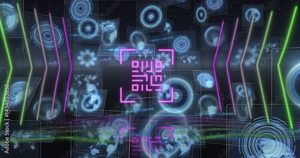 Obraz premium Image of qr code over scope scanning and data processing