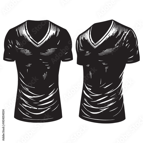 Casual V-neck T-shirt silhouette, effortless everyday style – V-neck T-shirt illustration – Minimalist V-neck T-shirt vector – Men's dress silhouette

