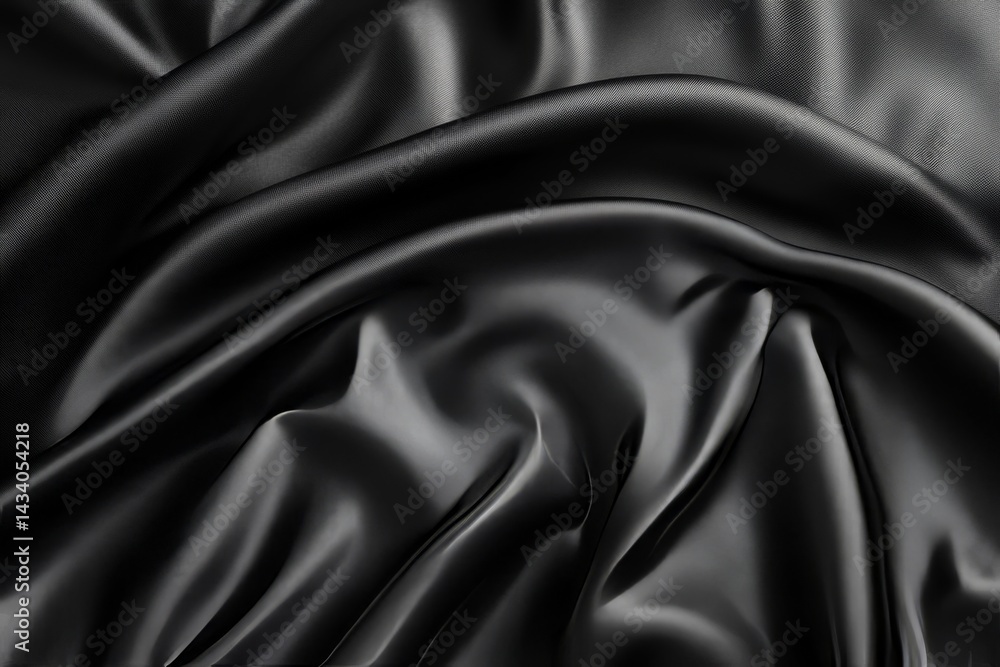 Fototapeta premium Close-up view of luxurious, draped black fabric.