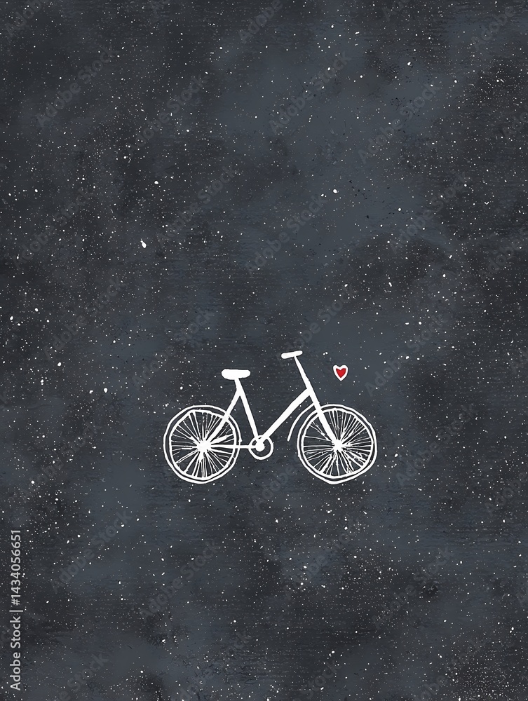 Minimalist Bicycle Illustration, Simple white bicycle drawing on dark background Minimalist Bicycle Illustration, Simple white bicycle drawing on dark background