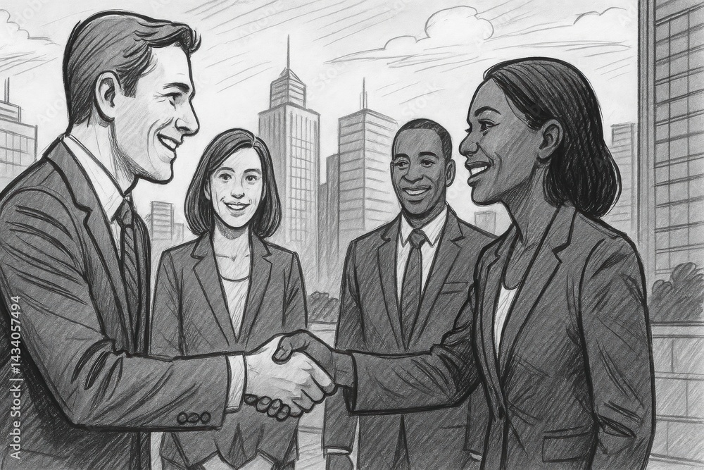 Professional Business Networking in Urban Setting - Team Collaboration and Success