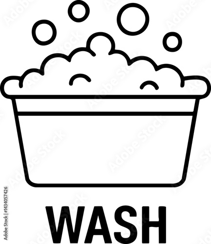 food safety hygiene training concept. Washing container with bubbles and the word "WASH.