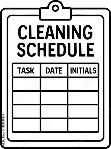food safety hygiene training concept. Cleaning schedule clipboard with blank sections for tasks and dates.