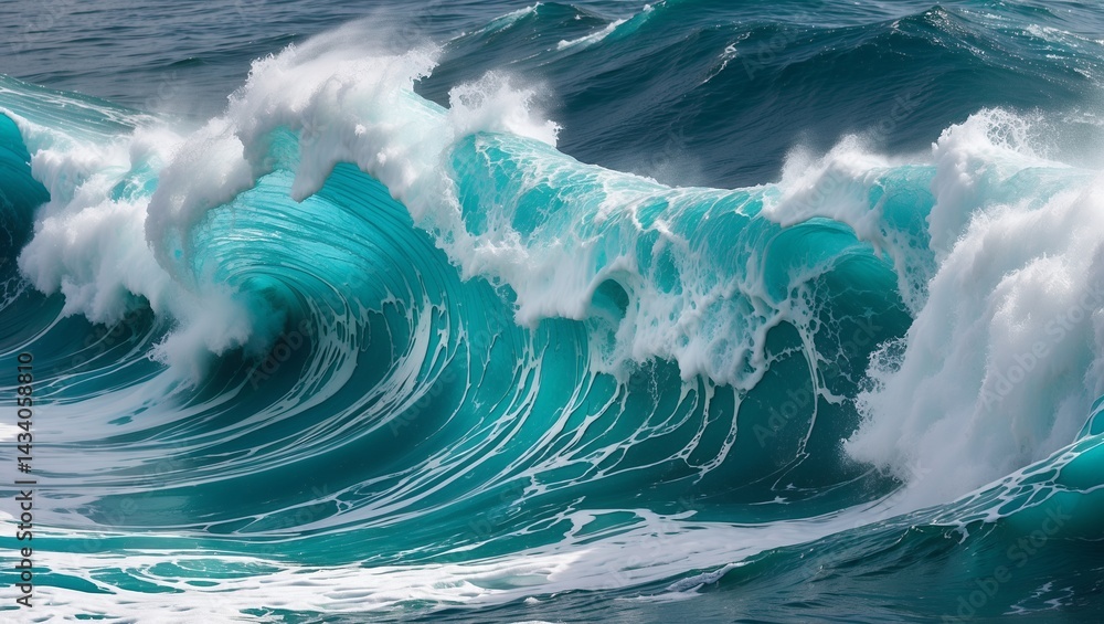 Roaring wave displaying nature's turquoise power Roaring wave displaying nature's turquoise power